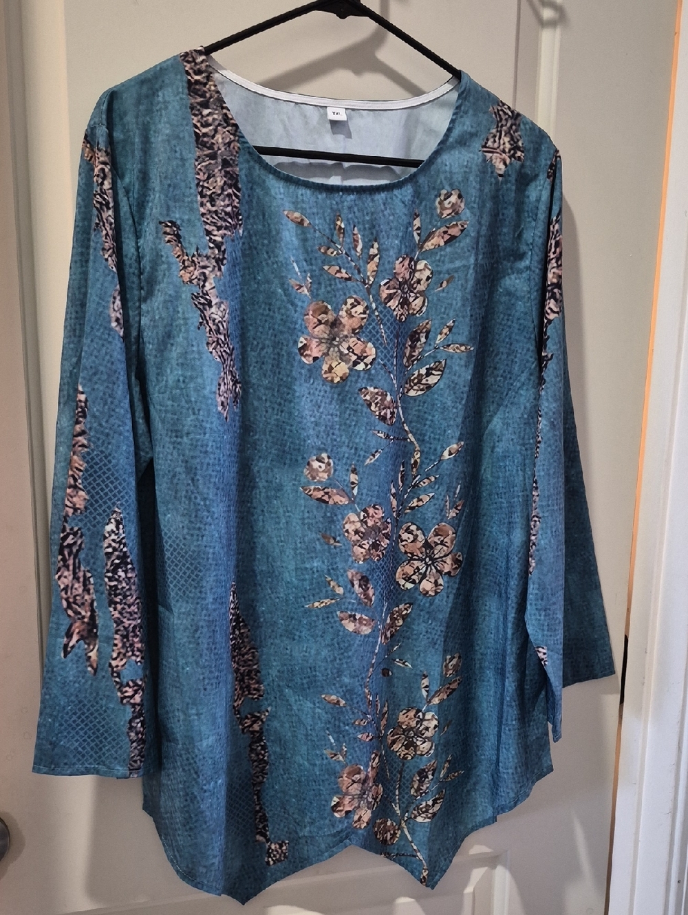 Teal Floral Long-Sleeve Women's Top